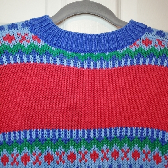 Vintage Neil Martin Mens Sweater Blue Red Medium Holiday - Picture 8 of 11